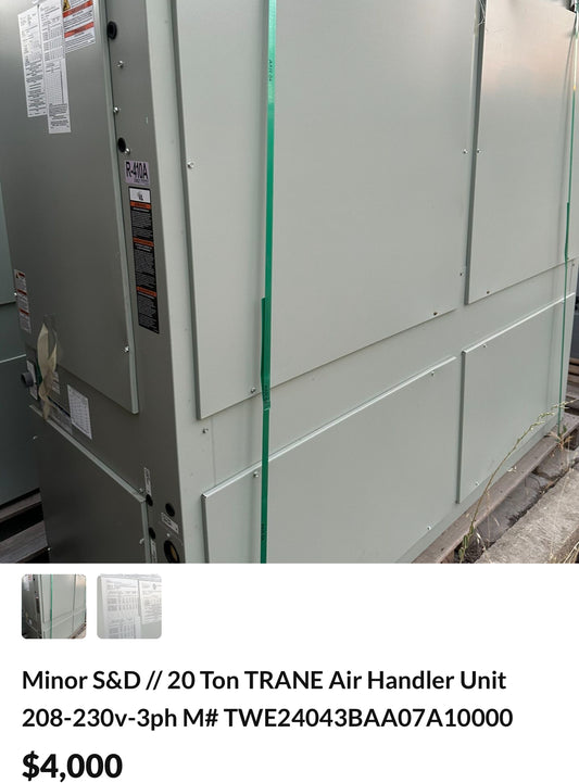 Minor S&D 20 Ton TRANE Air Handler 208-230v-3ph M# TWE24043BAA07A10000