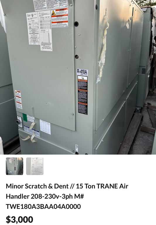 Minor S&D 15 Ton TRANE Air Handler 208-230v-3ph M# TWE180A3BAA040000